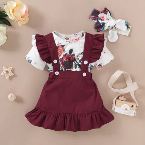 Red Floral Print Suspender Dress