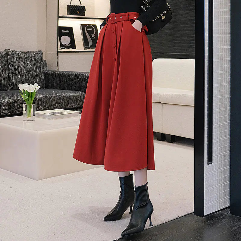 Wool Pleated Umbrella Skirt