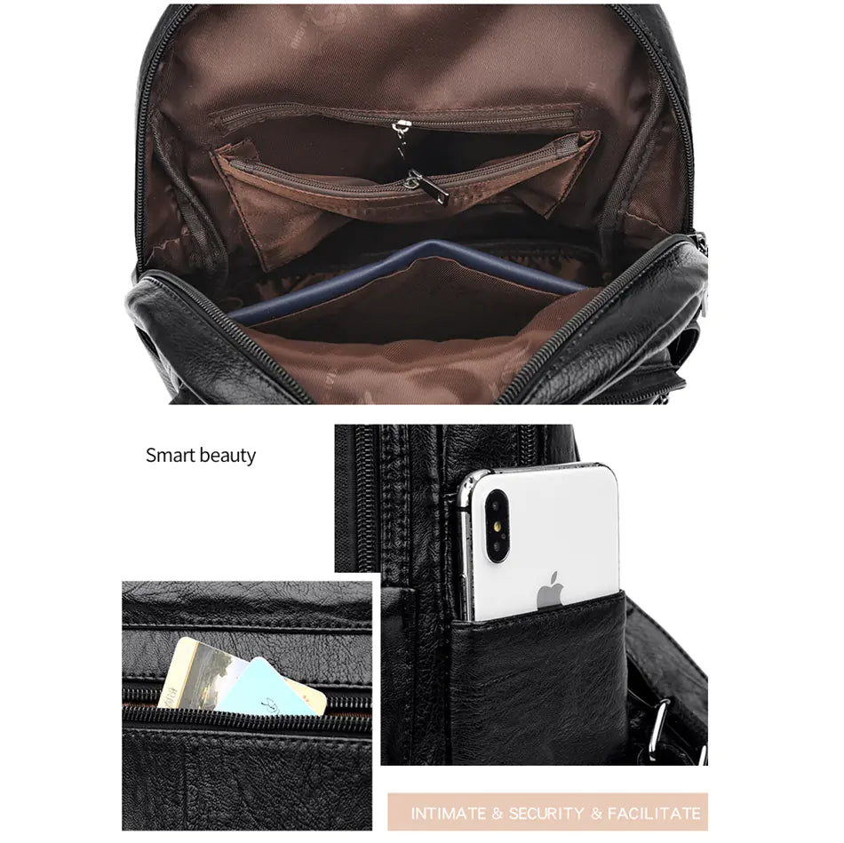 High-Capacity Soft Leather Backpack