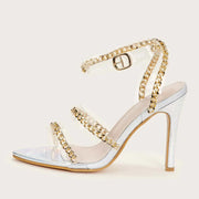 Chain Vamp Pointed Toe Stiletto High Heel Sandals