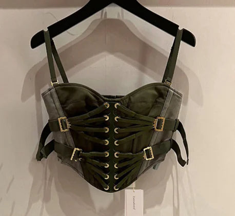 Work Style Fashion Design Collision Color Split Splicing Suspenders Tank Top