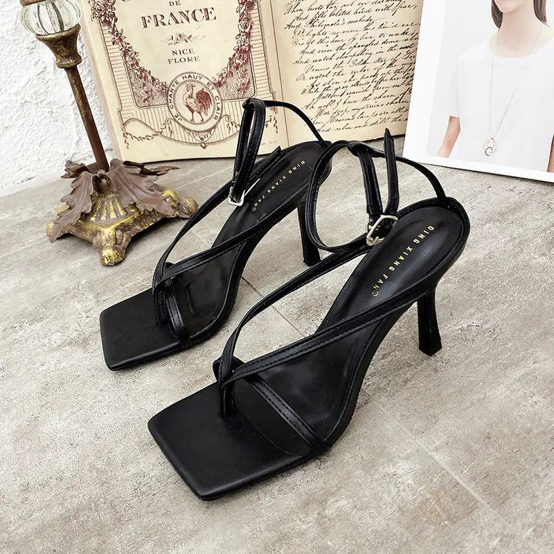 Square Toe Adjustable Ankle High-Heel Sandals