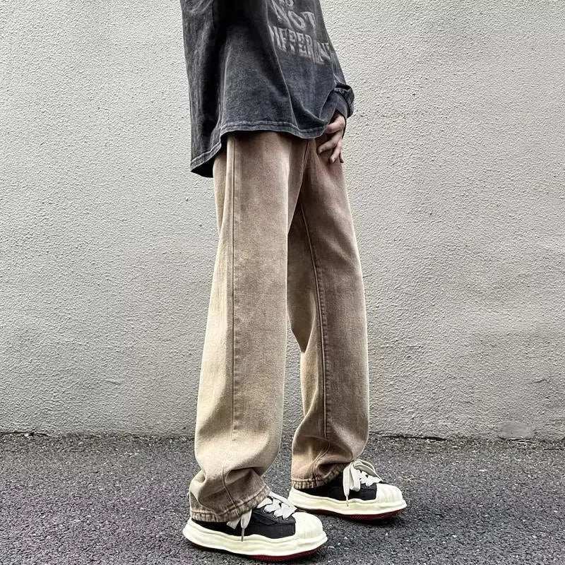 Small Feet Yellow Mud Color Gradient Wide-Leg Straight Pants