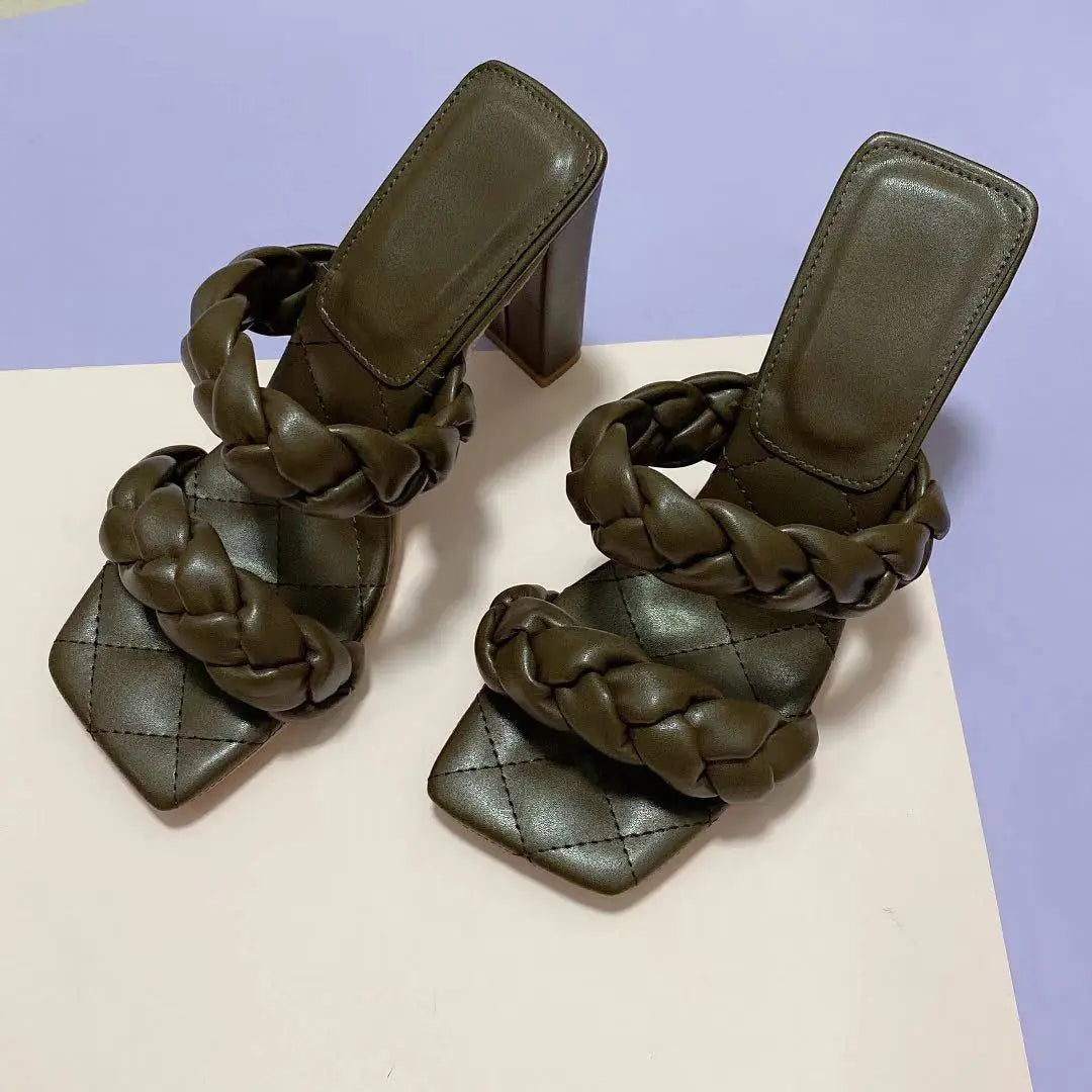 Fashion Ladies High Heel Braided Rope Sandals