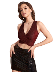 Glitter V Necktie Back Tank Tops