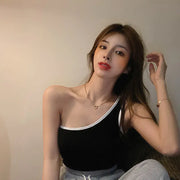 Sexy One-Shoulder Irregular Cropped Tank Top