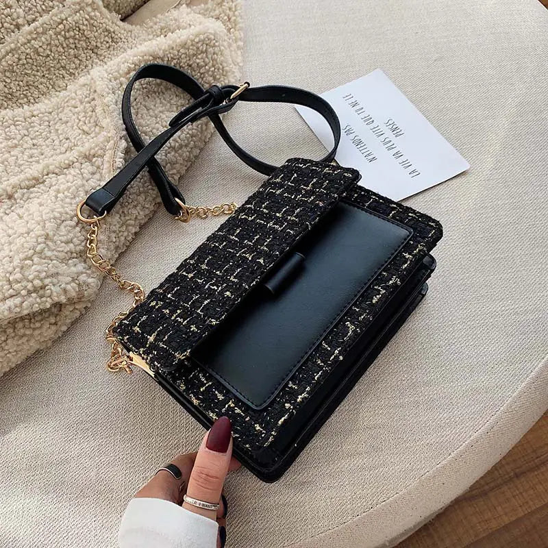 Chic Autumn Plaid Chain Crossbody Bag