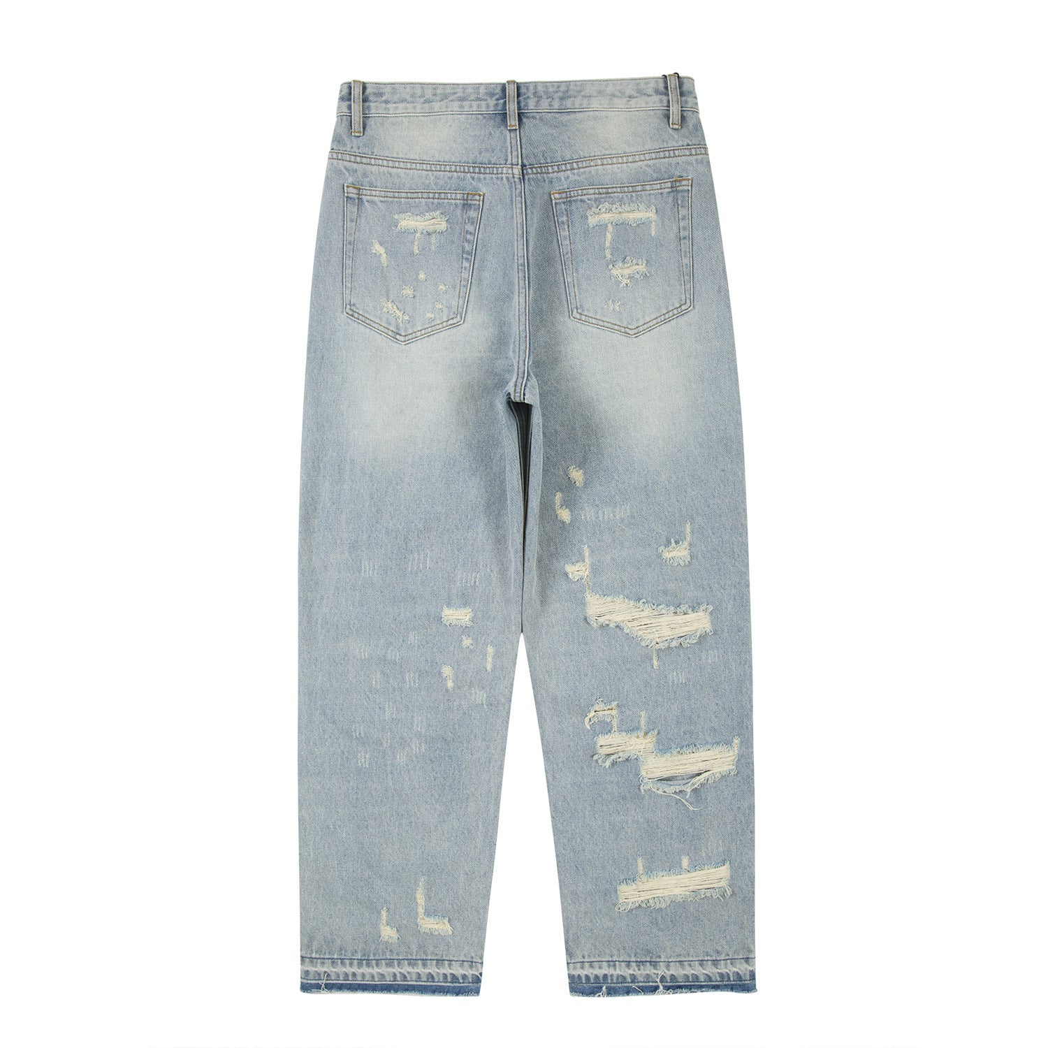 High Street Men's Washed Loose Whiskered Ripped Jeans