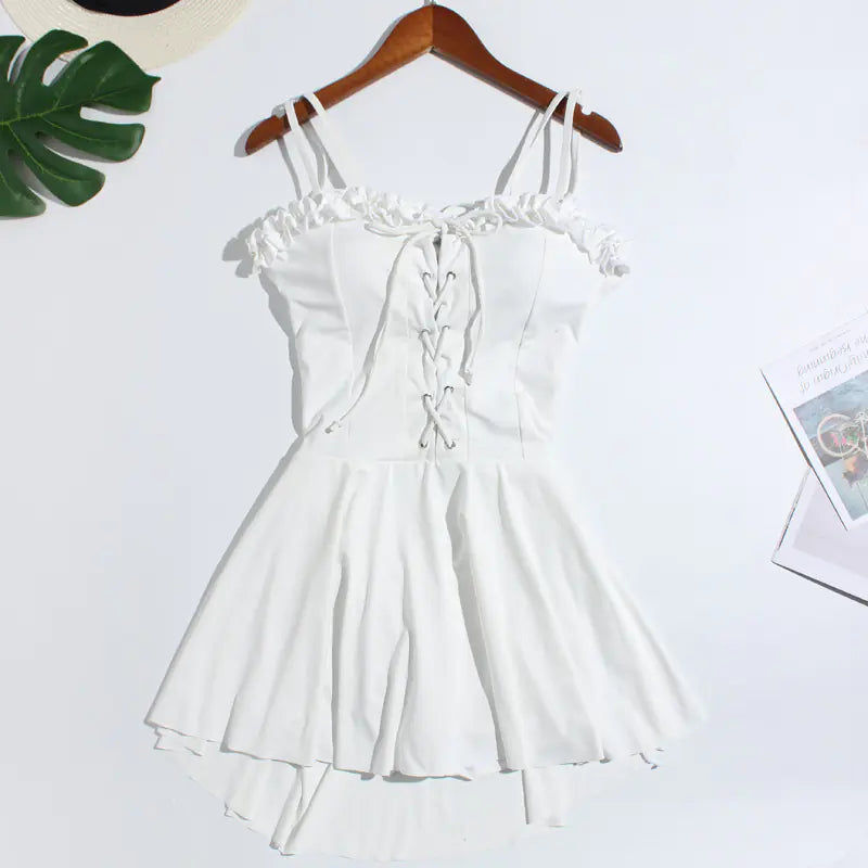 White Slimming One-Piece Dress Swimsuit for Women