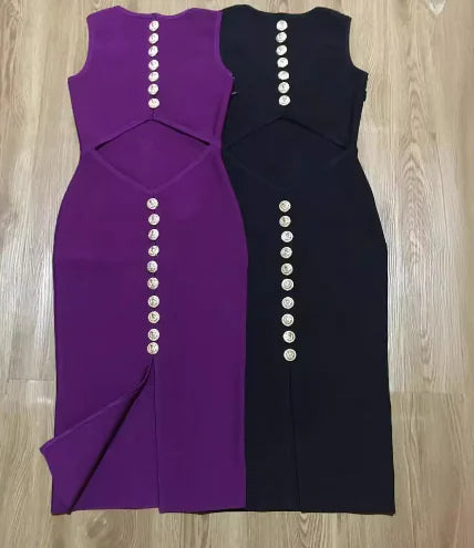 Round Neck Slim-fit Dress with Waist-baring Design