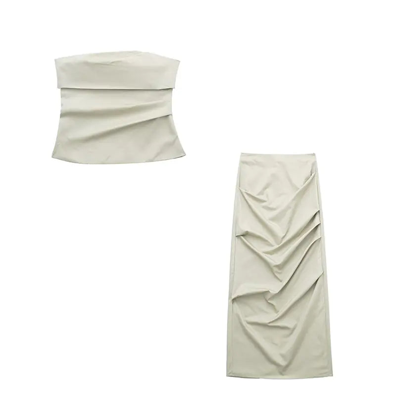 Pleated Strapless Bustier Cropped Tank Top for Women