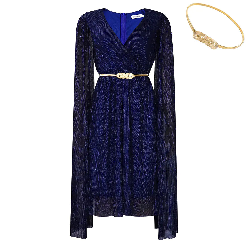 V-neck Long Sleeve Cape Waist Dress for Women