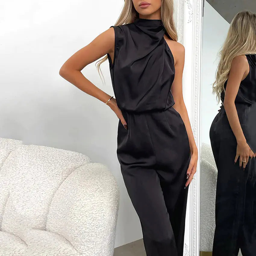 Sleeveless Irregular Neckline Slim Jumpsuit for Women