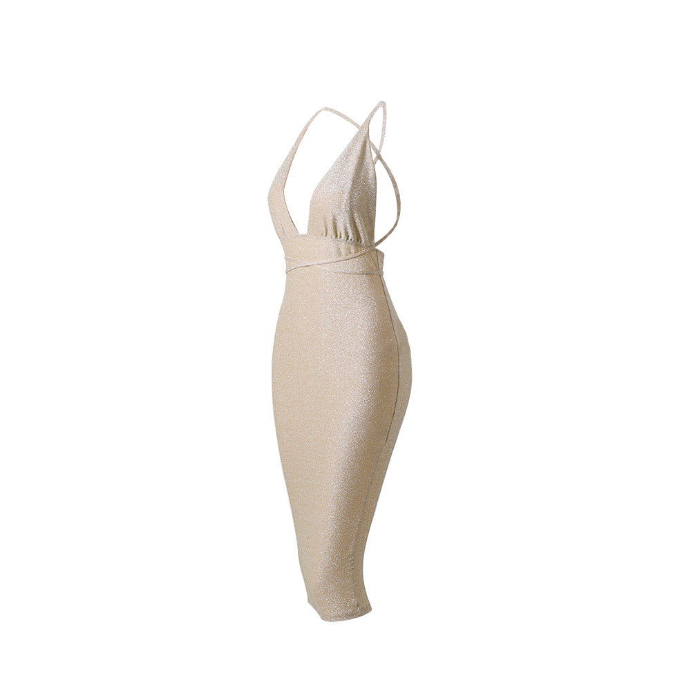 V-Neck Backless Cross-Strap Dress