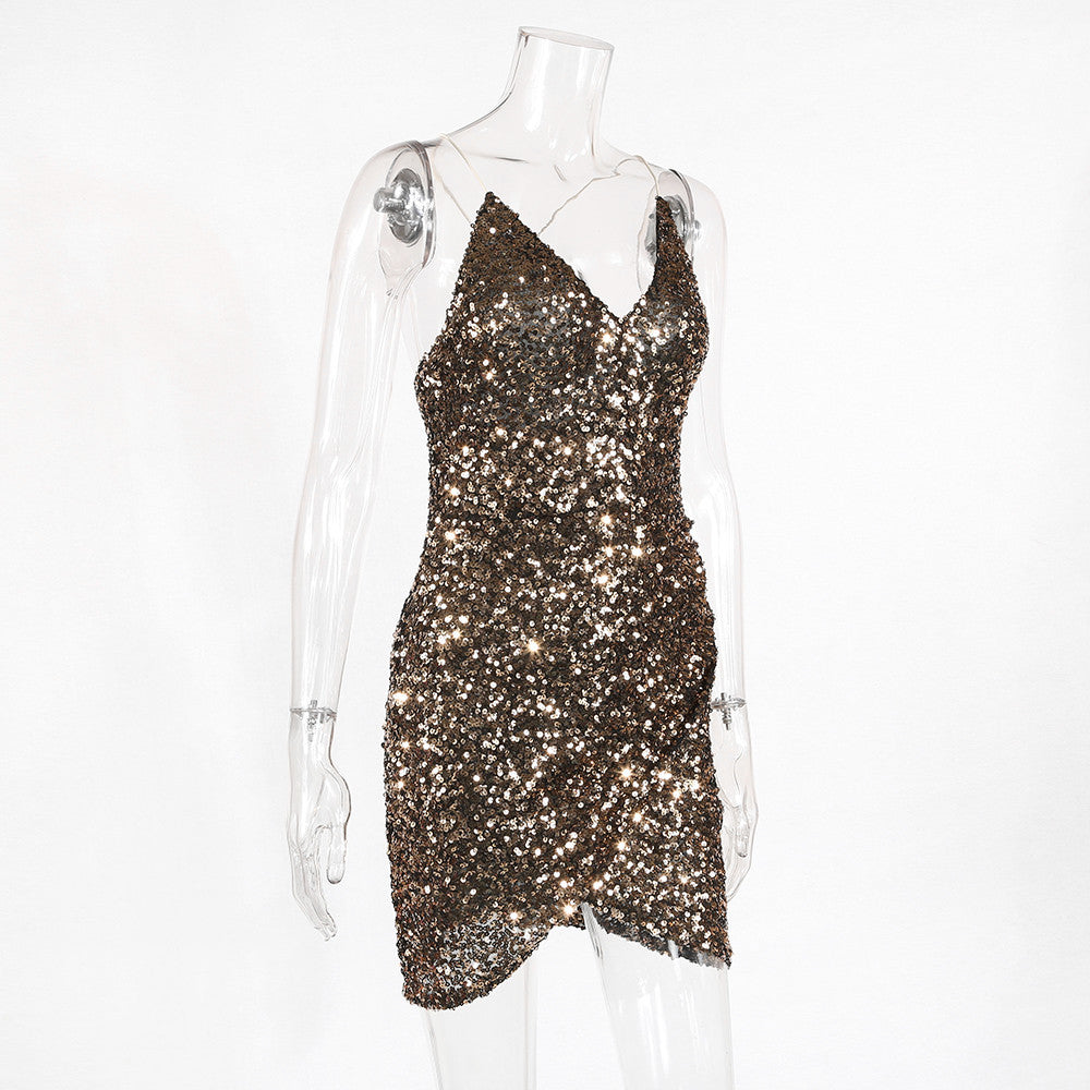 Deep V Bodycon Sequin Dazzle