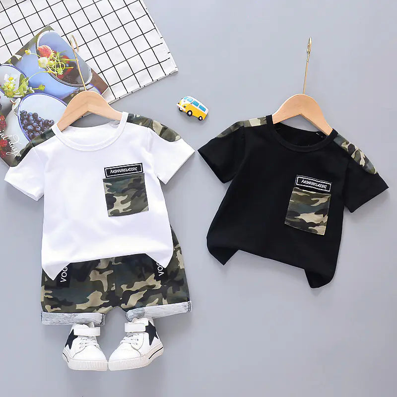 2020 Boys' Summer Camouflage T-Shirt and Shorts Set