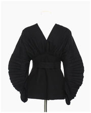 V-neck Heavy Industry Pleated Sleeve Waistcoat Top