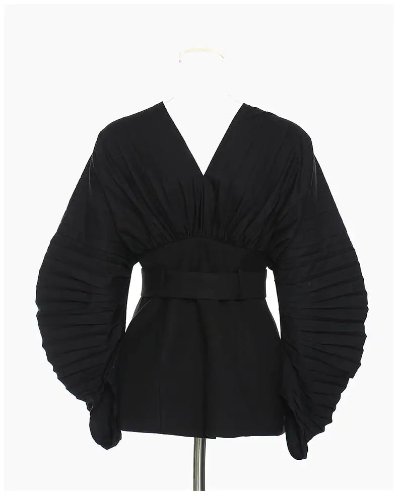 V-neck Heavy Industry Pleated Sleeve Waistcoat Top