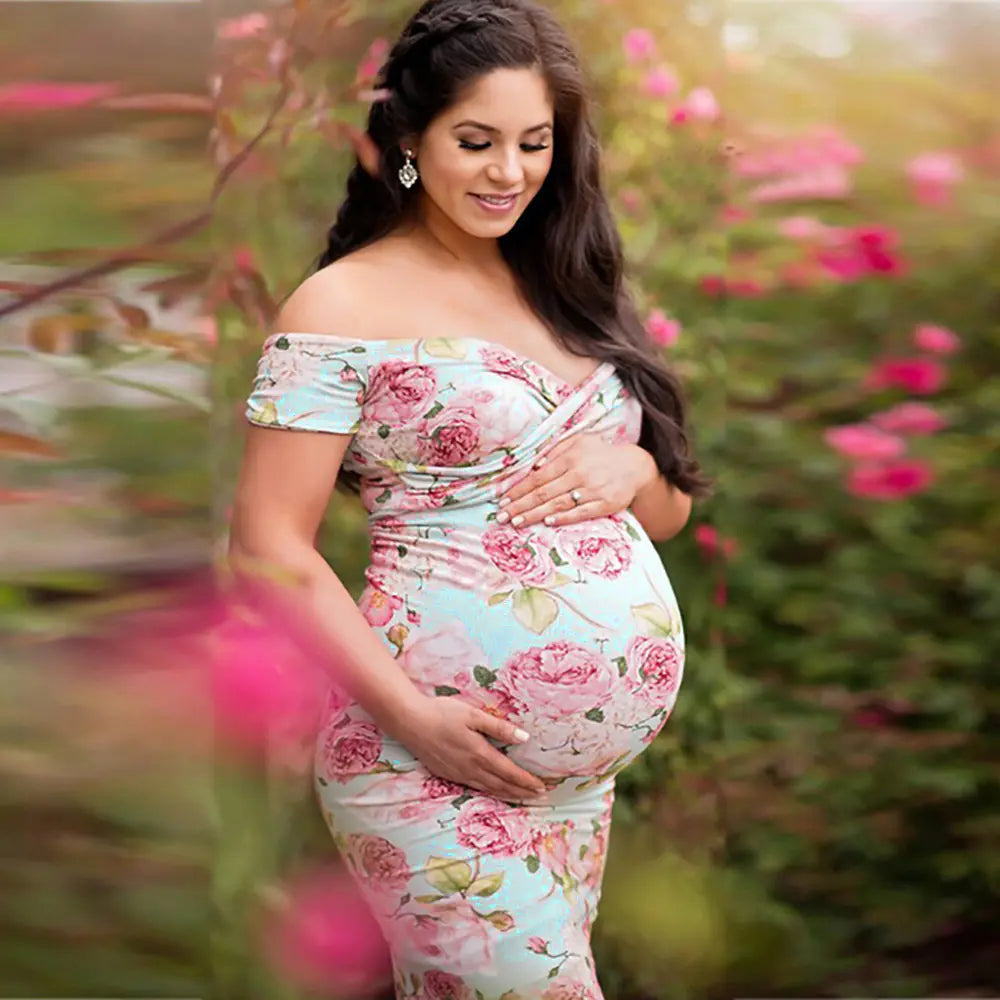 Plus Size Maternity Dress with Cross V-Neck and Short Sleeves