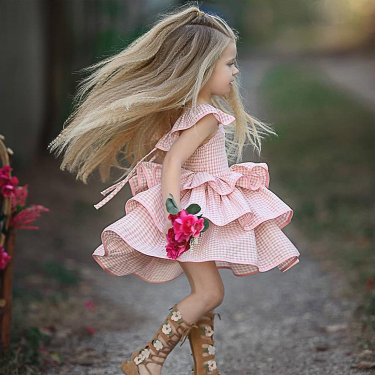 Plaid Backless Flying Sleeve
