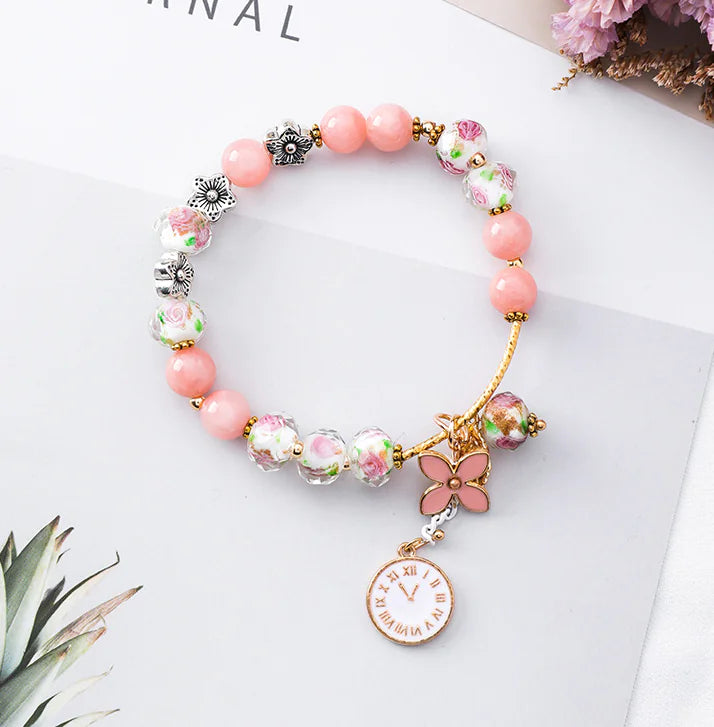 Vintage Floral Crystal Bracelet with Leaf Design