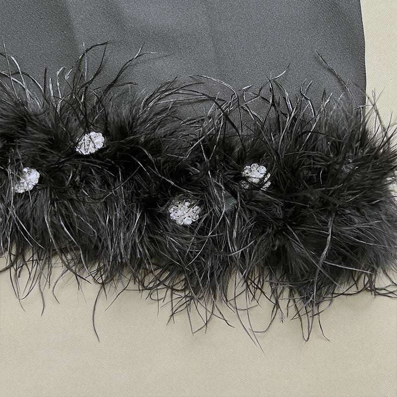 Purple Halter Rhinestone Feather Bandage Glamour