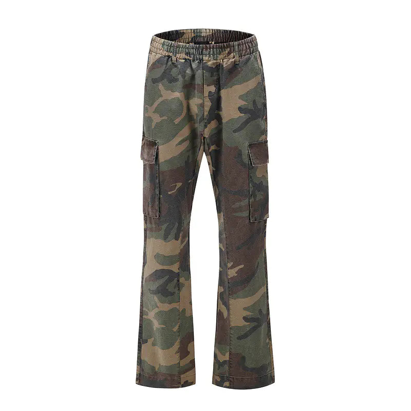 Distressed Camouflage Multi-pocket Tooling Trousers