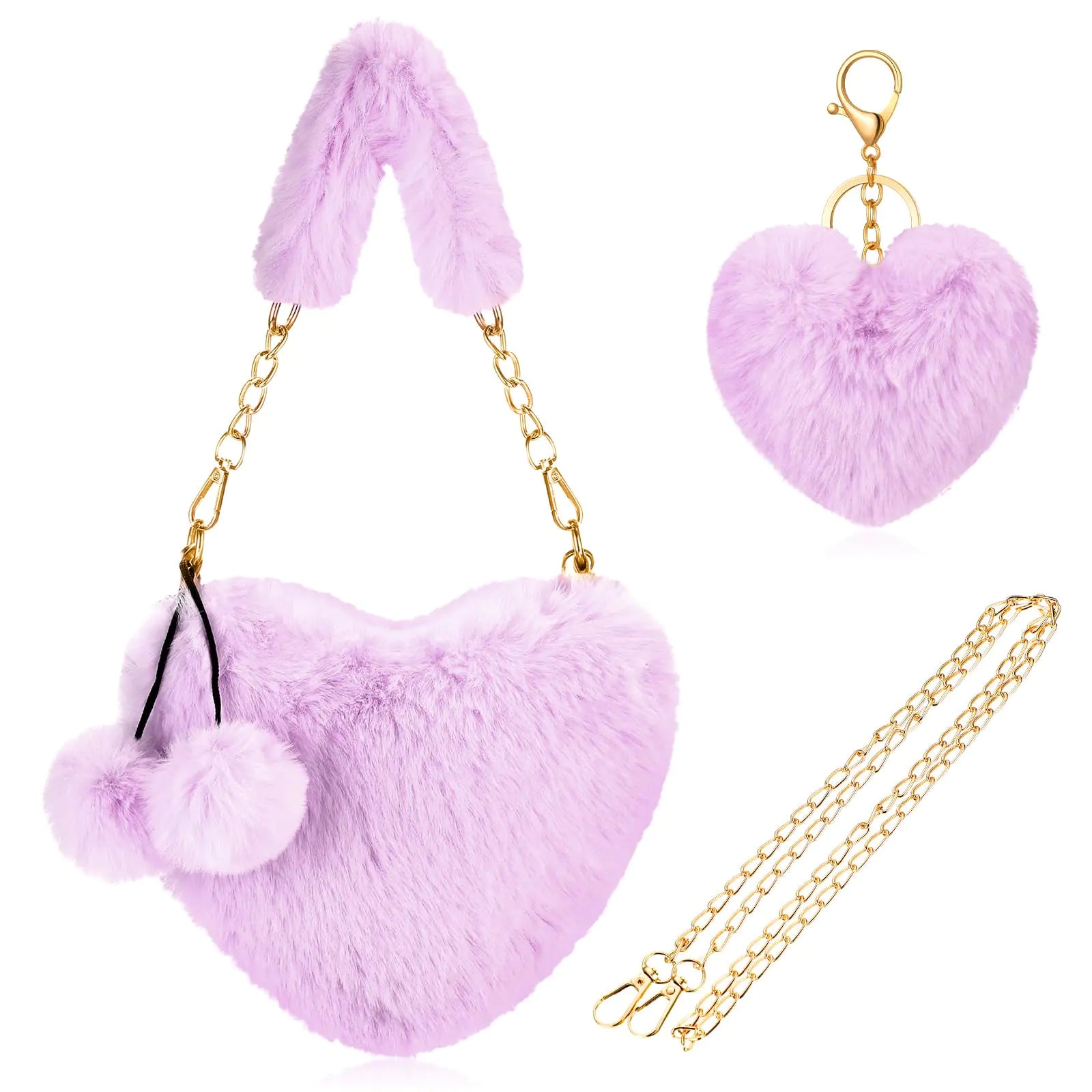 Abbylike Furry Heart Shaped Purse Fluffy Faux Fur Shoulder Bag Crossbody Handbag for Women Girls Halloween Valentine (Purple)
