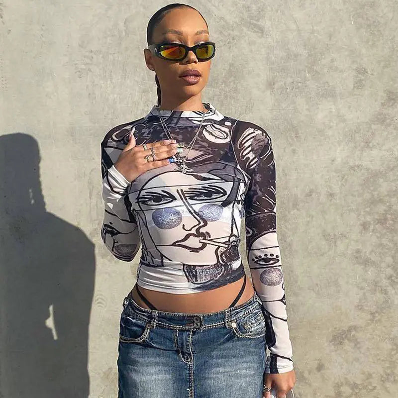 Spring 2020 Oil Painting Girl Art Print Long Sleeve Top