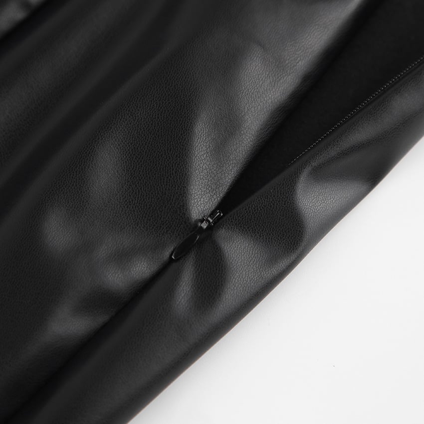 Slit Leather Sexy Mid Length Skirt