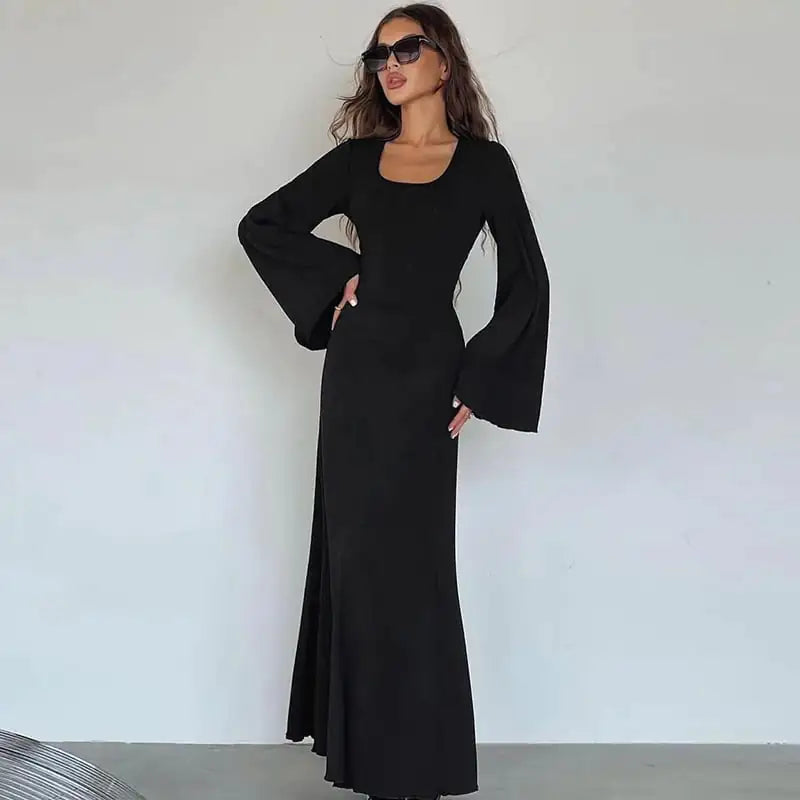 Fashion U-neck Lace-up Long Sleeve Dress for Women
