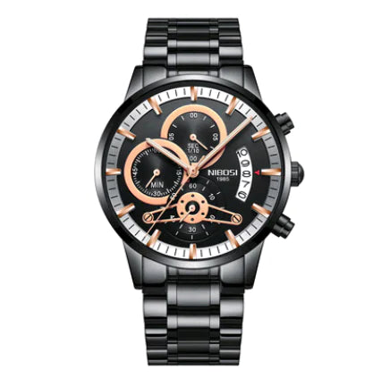 Men's Solid Steel Band Watch with Luminous Quartz Dial