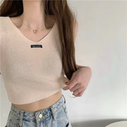 Elegant V-Neck Knitted Cotton Tank Top for Women