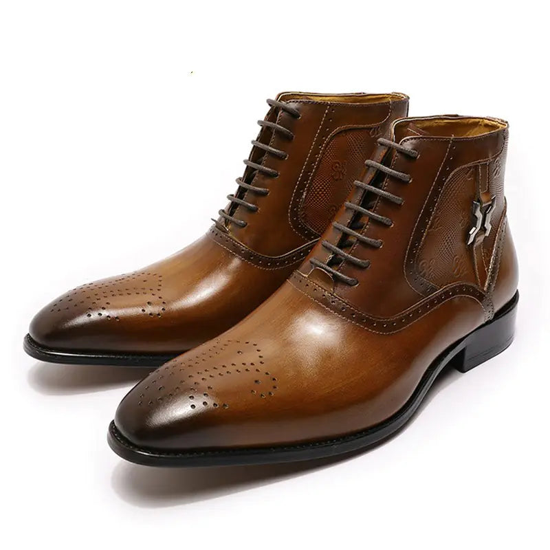 Men's Pointed Leather Front Lace-up Boots