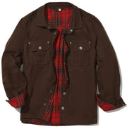 PEGENO Men Shirt Jackets Long Sleeved Casual Button Down Coat Flannel Plaid Lined Shacket Tarmac X-large