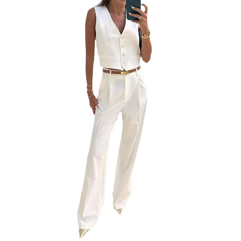 2023 Summer Women's Solid Color Button Vest Set