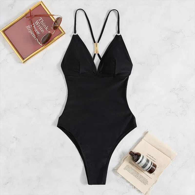 V-Neck Slimming One-Piece Swimsuit