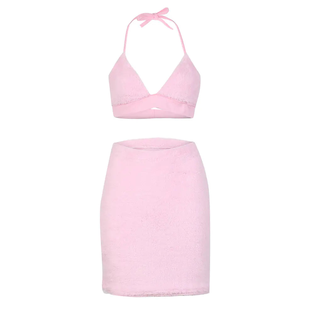 Sexy Two-Piece Fuzzy Dress with Strapless Design