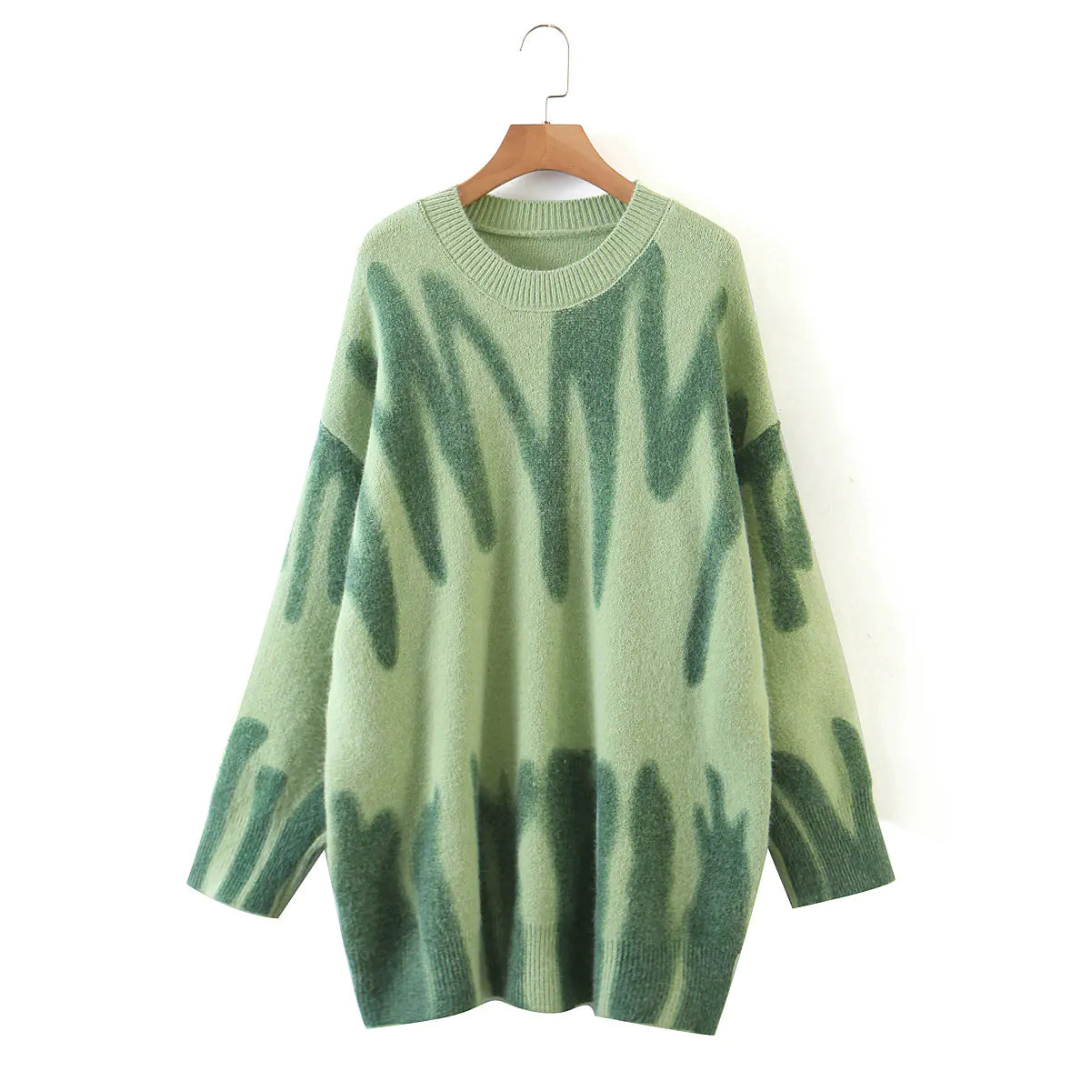Loose Tie-Dye Knit Sweater with Round Neck for Fall