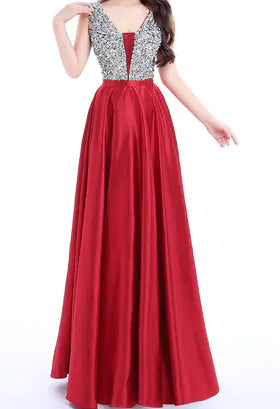 Handmade Deep V-Neck Evening Dress for Parties