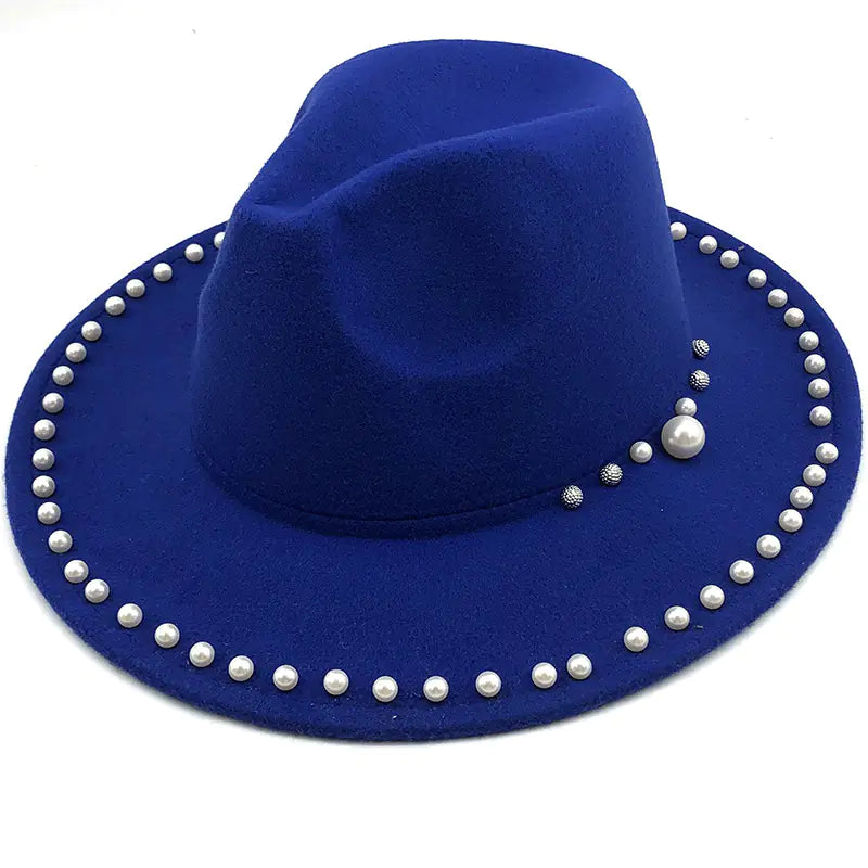 Pearl Wool Wide Brim Jazz Hat for Women