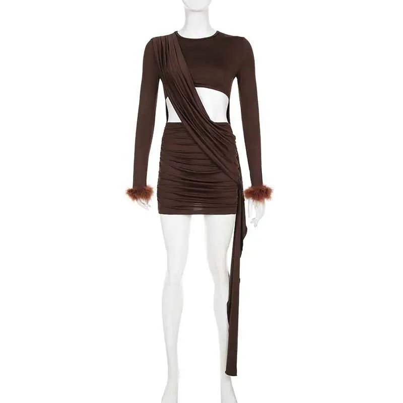 Irregular Hollow-out Ruffle Long Sleeve Skirt