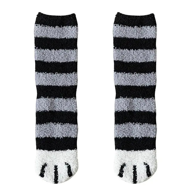 Autumn Winter Couple Cat Paw Plush Socks (Coral Fleece)