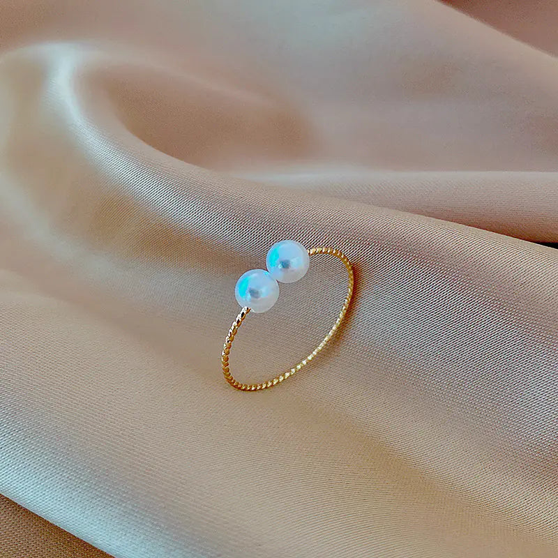 Simple Retro Open-End Pearl Adjustable Ring Design