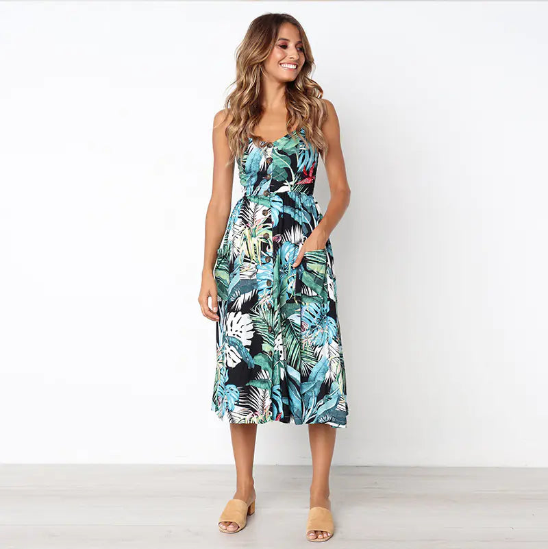 Sunflower Pineapple Print Backless Dress for Women