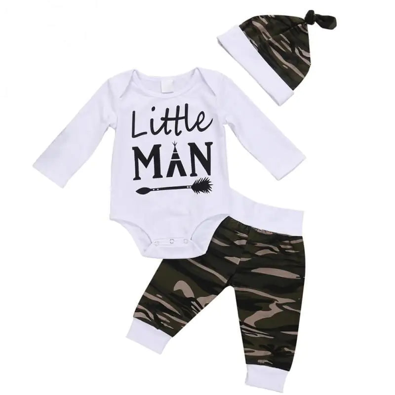 Three-Piece Baby Letter Print Romper, Pants, and Hat