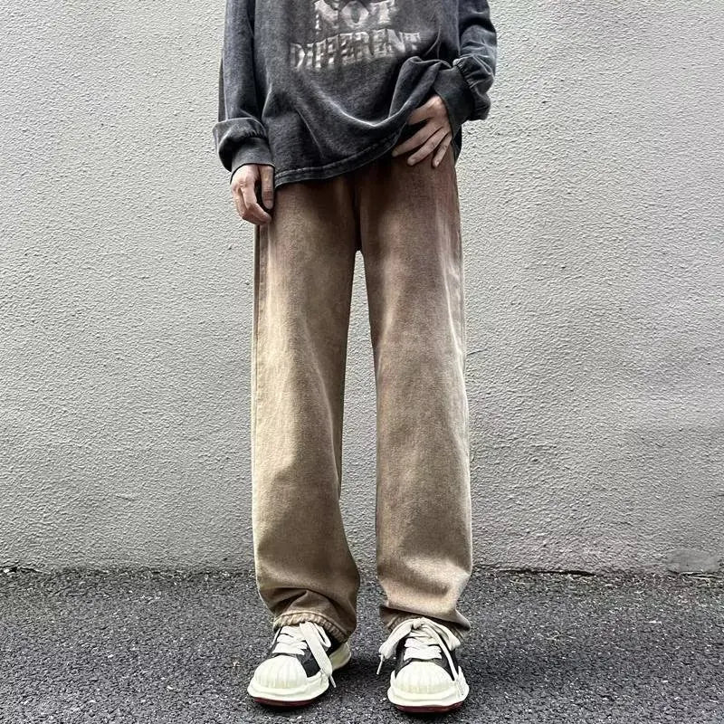 Small Feet Yellow Mud Color Gradient Wide-Leg Straight Pants