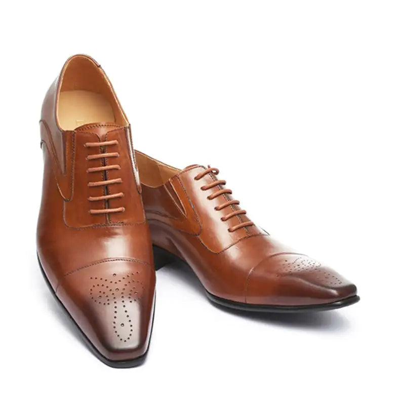 Men's Casual Lace-Up Leather Shoes with Square Head