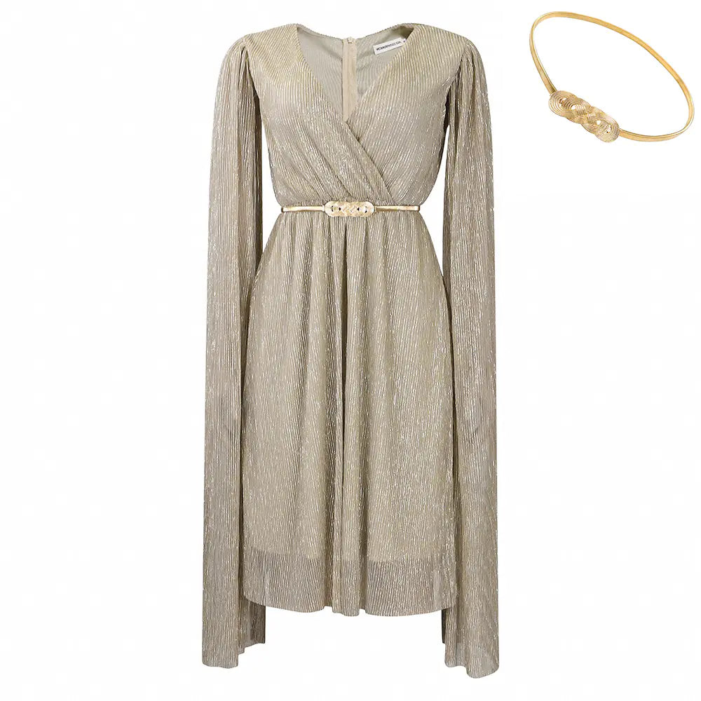 V-neck Long Sleeve Cape Waist Dress for Women