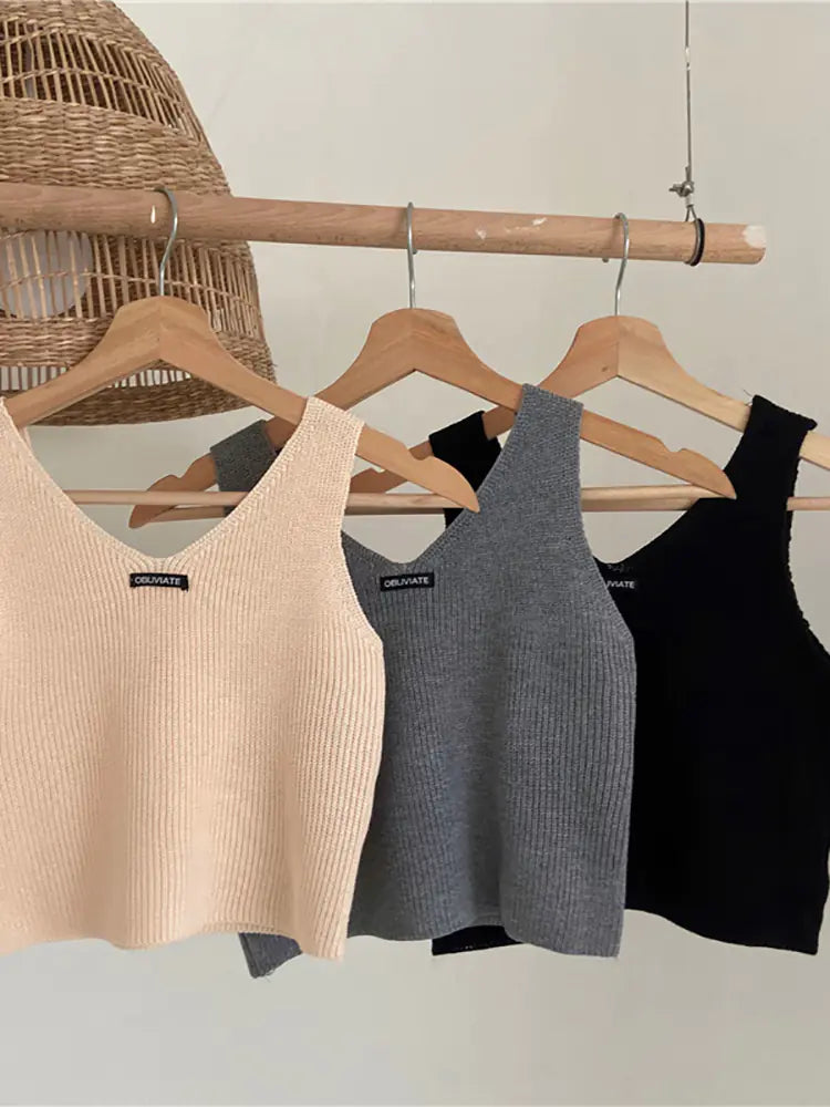 Elegant V-Neck Knitted Cotton Tank Top for Women